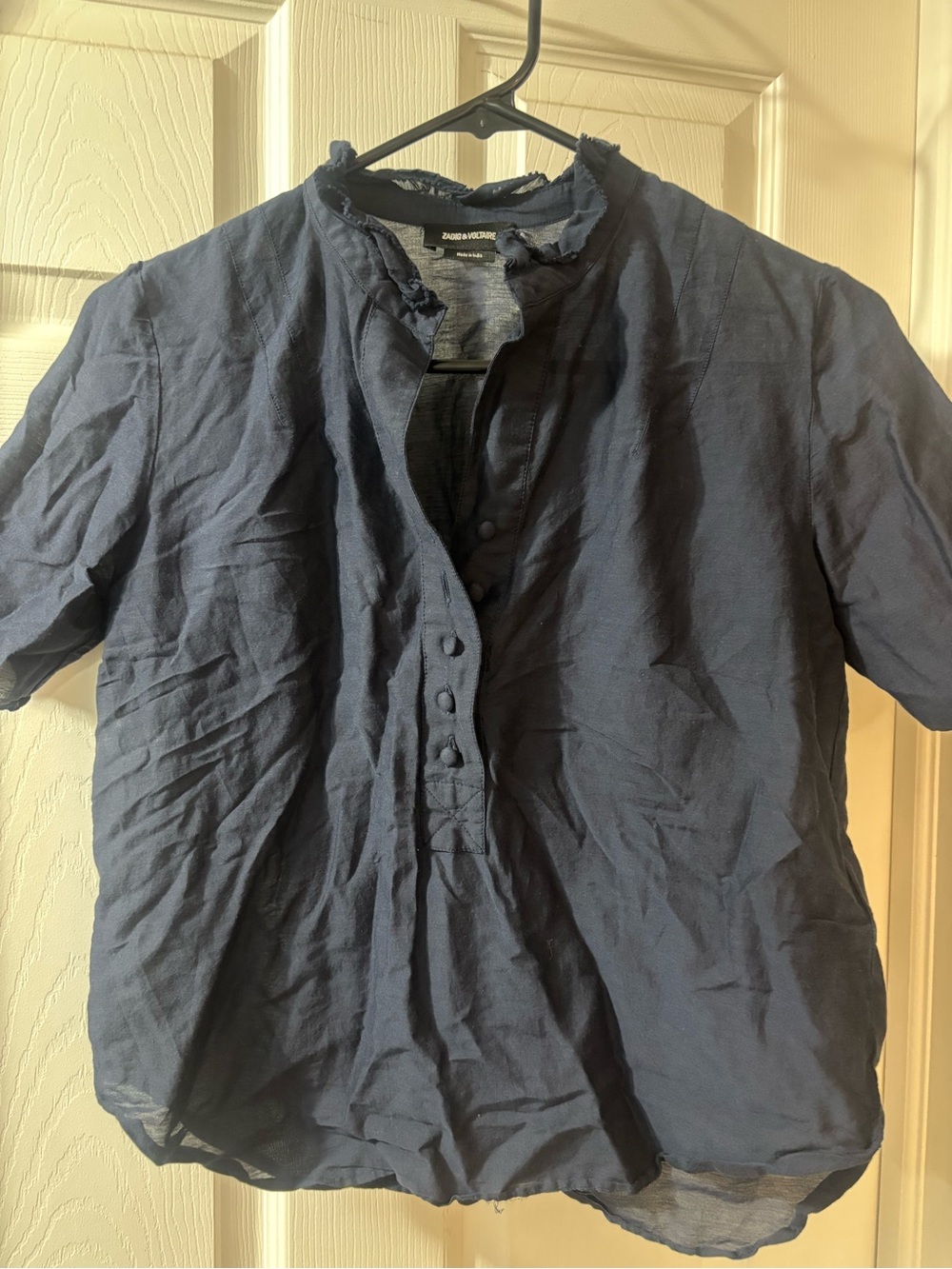 Zadig & Voltaire Navy Short Sleeve Half Button-Front Blouse